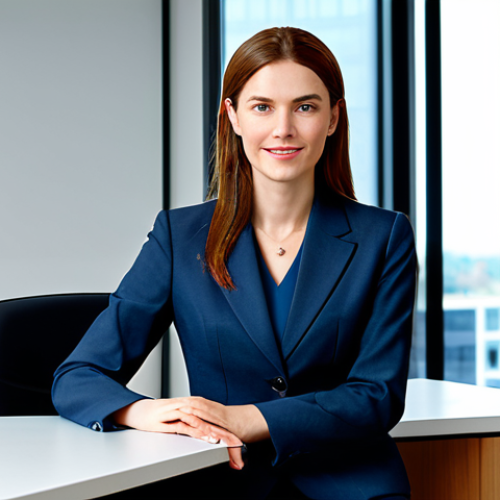 Home 6 "A professional businesswoman in a modest business suit, sitting at a desk in a modern office, fully clothed, appropriate attire, safe for work, perfect anatomy, natural proportions, professional photography, high quality"